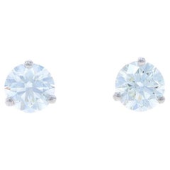 White Gold Diamond Stud Earrings - 14k Round Brilliant 2.00ctw GIA Pierced