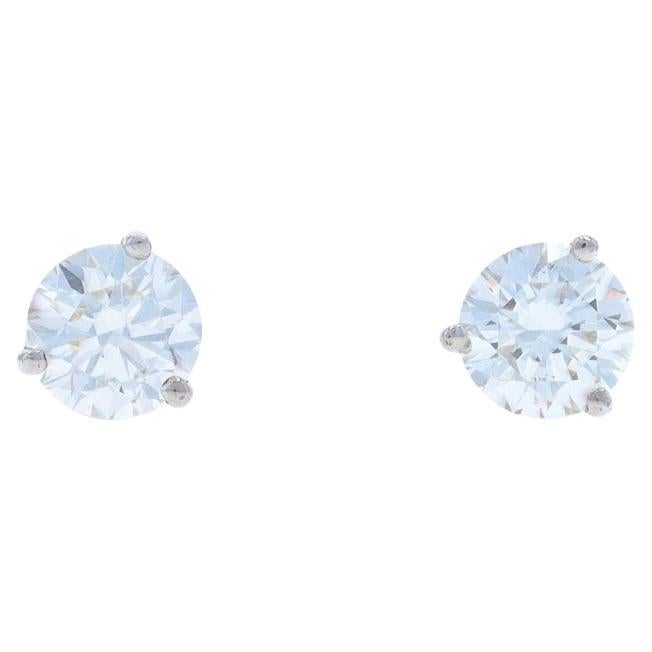 White Gold Diamond Stud Earrings - 14k Round Brilliant 2.00ctw GIA Pierced