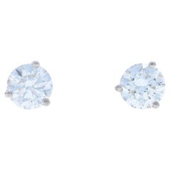 White Gold Diamond Stud Earrings - 14k Round Brilliant 2.00ctw GIA Pierced