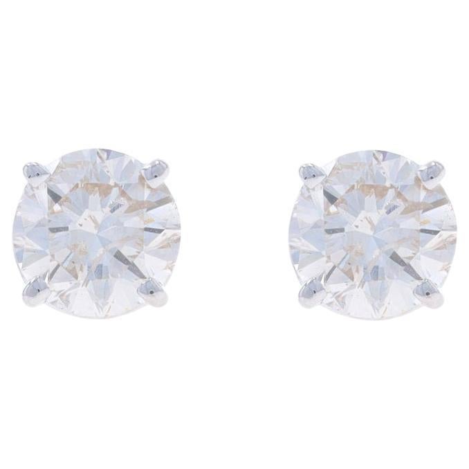 White Gold Diamond Stud Earrings - 14k Round Brilliant 2.00ctw Pierced