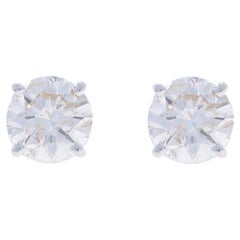 White Gold Diamond Stud Earrings - 14k Round Brilliant 2.00ctw Pierced