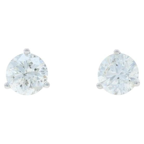 White Gold Diamond Stud Earrings - 14k Round Brilliant 2.00ctw Pierced For Sale