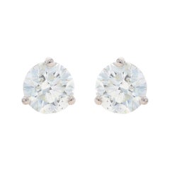 White Gold Diamond Stud Earrings - 14k Round Brilliant 2.01ctw GIA Pierced