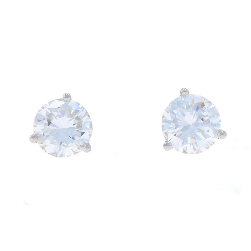 White Gold Diamond Stud Earrings - 14k Round Brilliant 2.05ct GIA Pierced