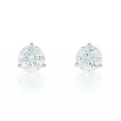 White Gold Diamond Stud Earrings - 14k Round Brilliant 2.60ctw GIA Pierced
