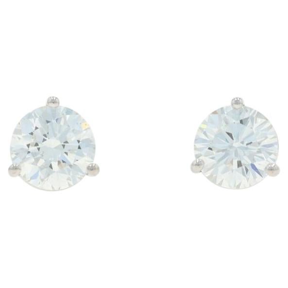 White Gold Diamond Stud Earrings - 14k Round Brilliant 2.60ctw GIA Pierced