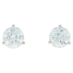 White Gold Diamond Stud Earrings - 14k Round Brilliant 2.60ctw GIA Pierced