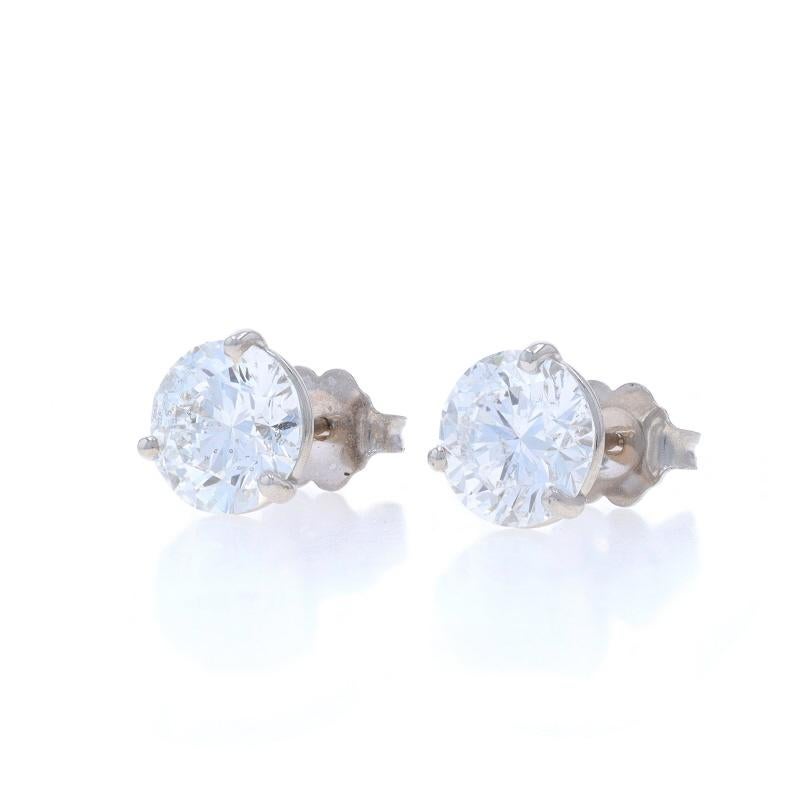Round Cut White Gold Diamond Stud Earrings - 14k Round Brilliant 2.85ctw GIA Pierced