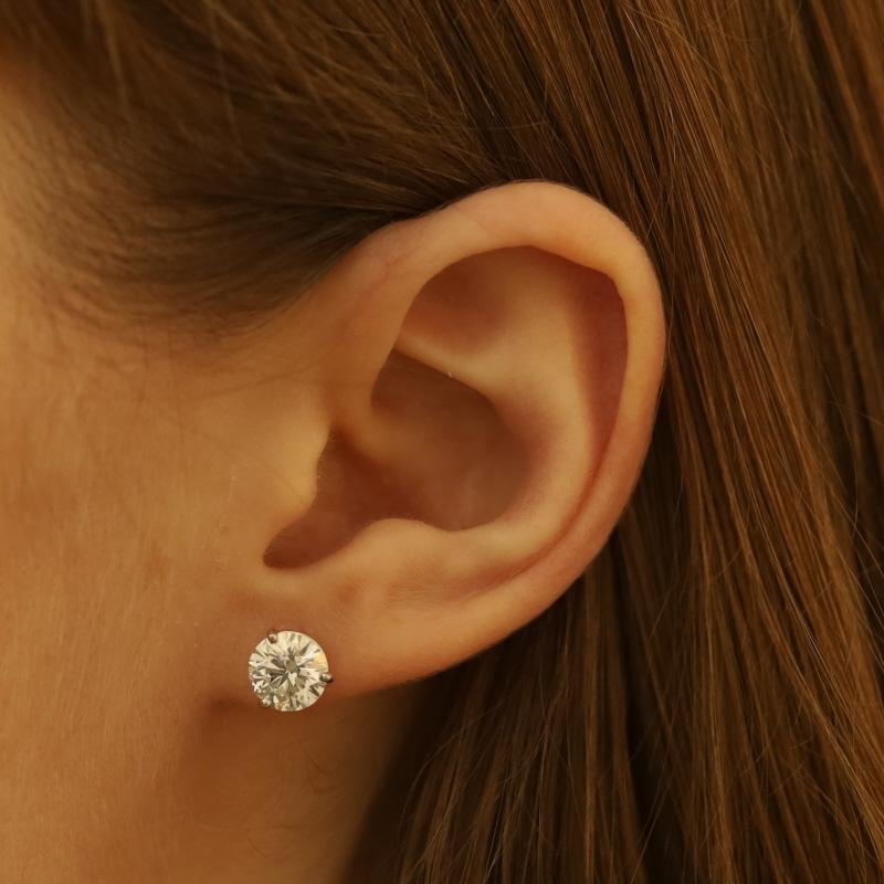 White Gold Diamond Stud Earrings - 14k Round Brilliant 2.85ctw GIA Pierced In New Condition In Greensboro, NC