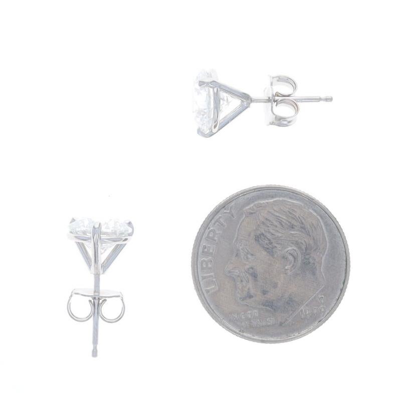 Women's White Gold Diamond Stud Earrings - 14k Round Brilliant 2.85ctw GIA Pierced