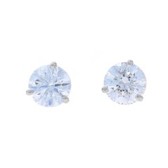 White Gold Diamond Stud Earrings - 14k Round Brilliant 2.85ctw GIA Pierced