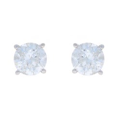 Pendientes de oro blanco con diamantes - 14k Brillante redondo 2ctw Atornillados perforados