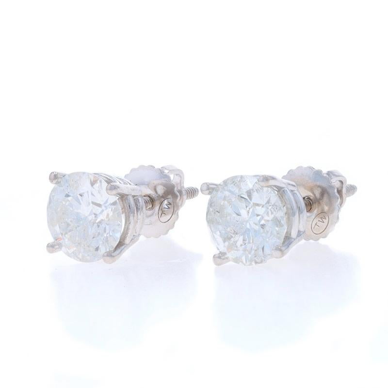 Round Cut White Gold Diamond Stud Earrings - 14k Round Brilliant 2ctw Pierced Screw-Ons For Sale