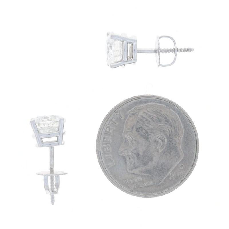 Women's White Gold Diamond Stud Earrings - 14k Round Brilliant 2ctw Pierced Screw-Ons For Sale