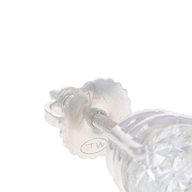 White Gold Diamond Stud Earrings - 14k Round Brilliant 2ctw Pierced Screw-Ons For Sale 1