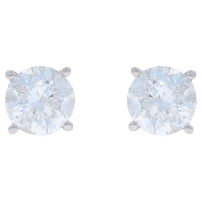 White Gold Diamond Stud Earrings - 14k Round Brilliant 2ctw Pierced Screw-Ons