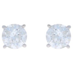 White Gold Diamond Stud Earrings - 14k Round Brilliant 2ctw Pierced Screw-Ons