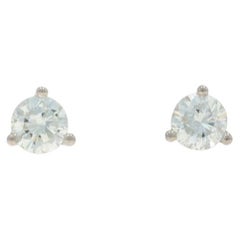 White Gold Diamond Stud Earrings - 14k Round Brilliant .42ctw Pierced