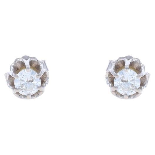 White Gold Diamond Stud Earrings - 14k Round Brilliant .50ctw Buttercup Pierced