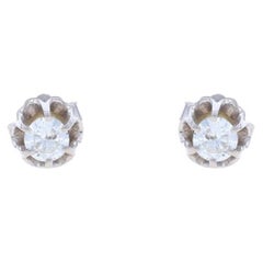 White Gold Diamond Stud Earrings - 14k Round Brilliant .50ctw Buttercup Pierced