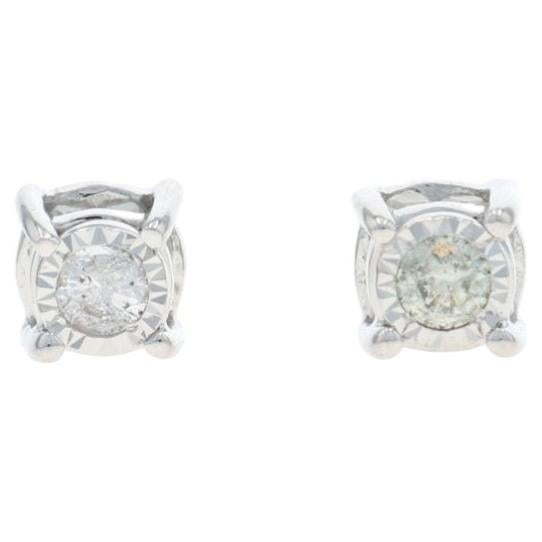 White Gold Diamond Stud Earrings - 14k Round Brilliant .50ctw Pierced For Sale