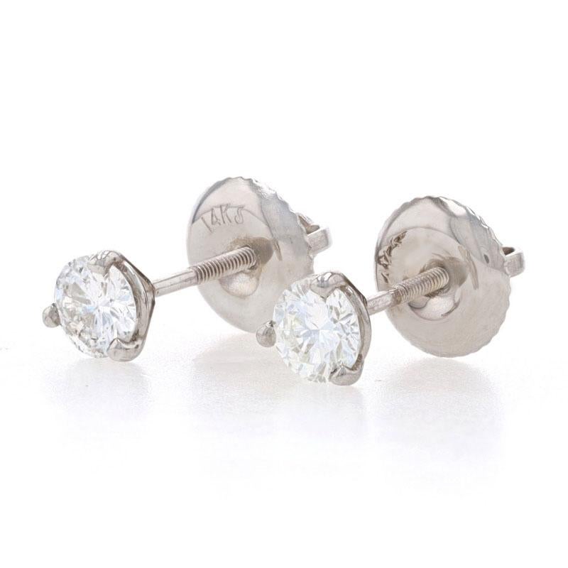 Metal Content: 14k White Gold

Stone Information
Natural Diamonds
Total Carats: .50ctw
Cut: Round Brilliant
Color: G - H
Clarity: SI1 - SI2

Style: Stud 
Fastening Type: Pierced Screw-On Closures

Measurements

Tall: 3/16