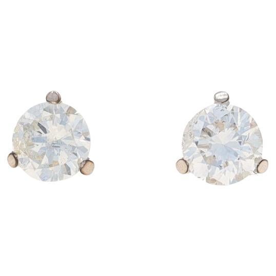 White Gold Diamond Stud Earrings - 14k Round Brilliant .50ctw Pierced Screw-Ons For Sale