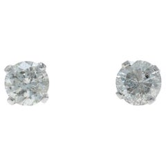 White Gold Diamond Stud Earrings - 14k Round Brilliant .50ctw Pierced Screw-Ons