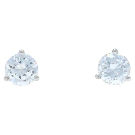 White Gold Diamond Stud Earrings - 14k Round Brilliant .57ctw Pierced