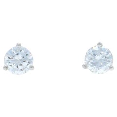 White Gold Diamond Stud Earrings - 14k Round Brilliant .57ctw Pierced
