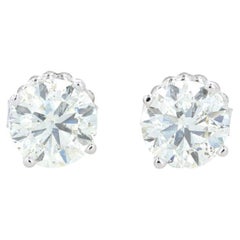 White Gold Diamond Stud Earrings - 14k Round Brilliant 6.03ctw IGI & HRD