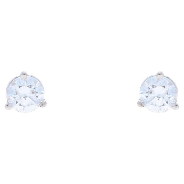 White Gold Diamond Stud Earrings - 14k Round Brilliant .60ctw Pierced Screw-Ons