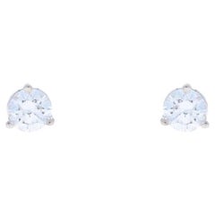 White Gold Diamond Stud Earrings - 14k Round Brilliant .60ctw Pierced Screw-Ons