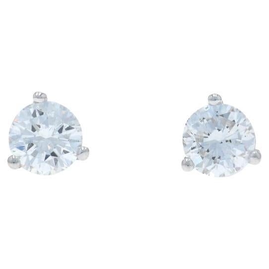 White Gold Diamond Stud Earrings - 14k Round Brilliant .74ctw