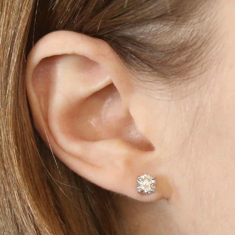Round Cut White Gold Diamond Stud Earrings - 14k Round Brilliant Cut 1.08ctw Pierced For Sale