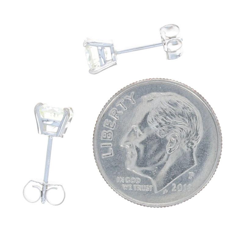 White Gold Diamond Stud Earrings - 14k Round Brilliant Cut 1.08ctw Pierced In New Condition For Sale In Greensboro, NC