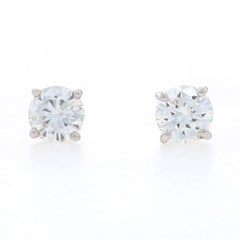 White Gold Diamond Stud Earrings - 14k Round Brilliant Cut 1.08ctw Pierced