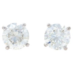Vintage White Gold Diamond Stud Earrings, 14k Round Brilliant Cut 2.03ctw Pierced