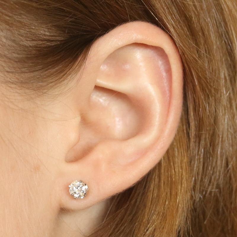 Round Cut White Gold Diamond Stud Earrings, 14k Round Brilliant Cut .76ctw Pierced For Sale