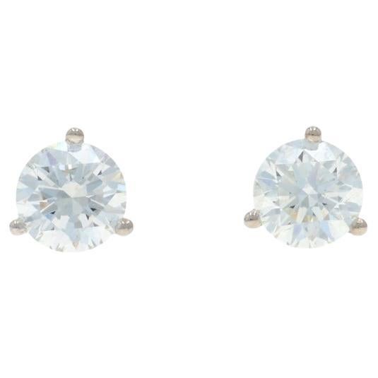 White Gold Diamond Stud Earrings 15" - 14k Round Brilliant 1.42ctw Pierced For Sale