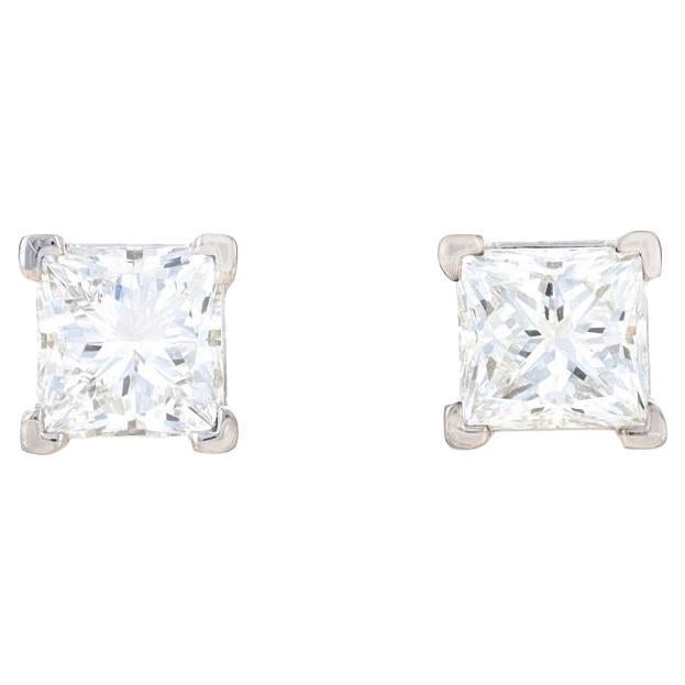 White Gold Diamond Stud Earrings - 18k Princess 1.62ctw GIA Pierced