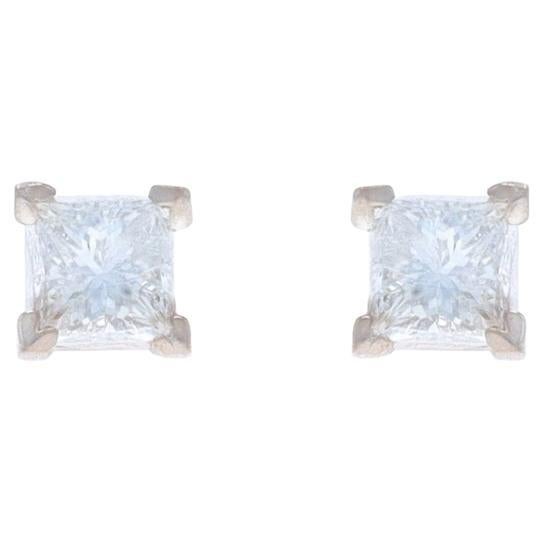 White Gold Diamond Stud Earrings - 18k Princess .25ctw Pierced