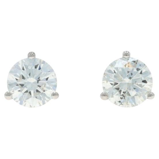 White Gold Diamond Stud Earrings - 18k Round Brilliant 2.02ctw GIA Pierced