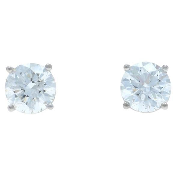 White Gold Diamond Stud Earrings - 18k Round Brilliant 2.04ctw Pierced