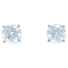 White Gold Diamond Stud Earrings - 18k Round Brilliant 2.04ctw Pierced
