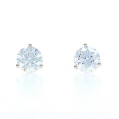White Gold Diamond Stud Earrings - 18k Round Brilliant 3.00ctw GIA Pierced