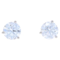 White Gold Diamond Stud Earrings - 18k Round Brilliant 3.00ctw GIA Pierced