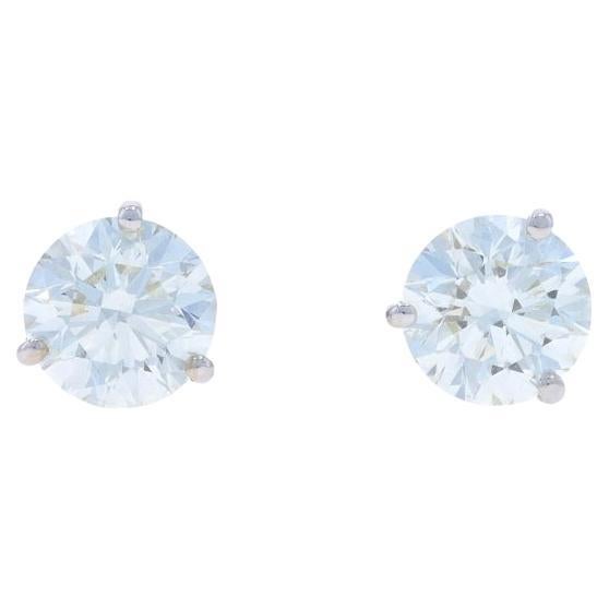 White Gold Diamond Stud Earrings - 18k Round Brilliant 3.02ctw GIA