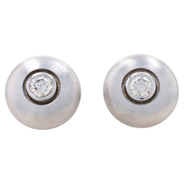 White Gold Diamond Stud Earrings - 18k Round Brilliant .30ctw Brushed Pierced For Sale