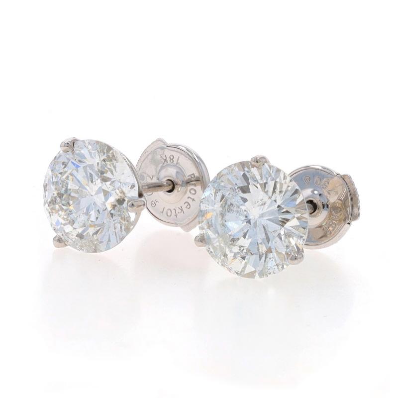Round Cut White Gold Diamond Stud Earrings 18k Round Brilliant 6.24ctw Pierced La Pousette For Sale